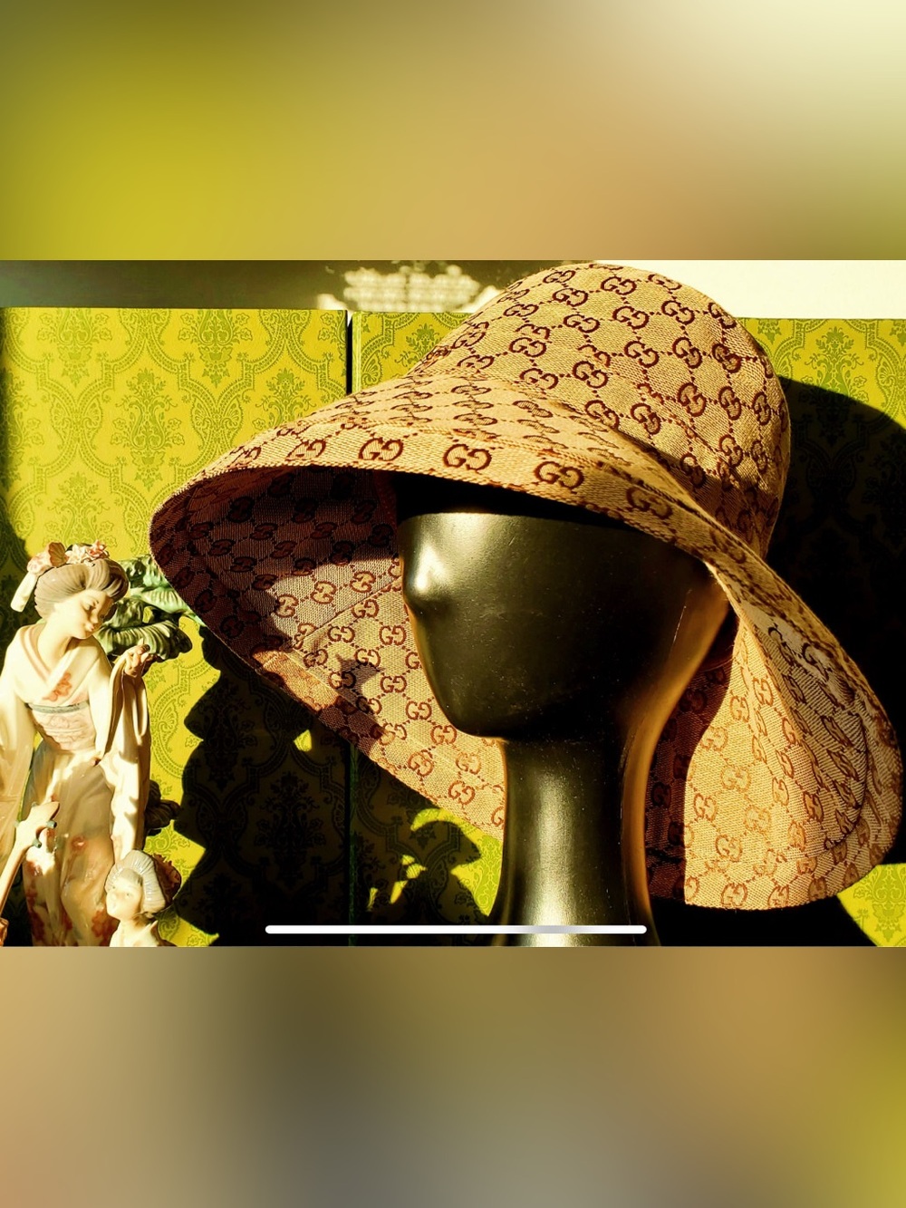 Large Jacquard Canvas Bucket Hat w Wide Brim Beige Monogram Beach Sun Coverage - Picture 2 of 14